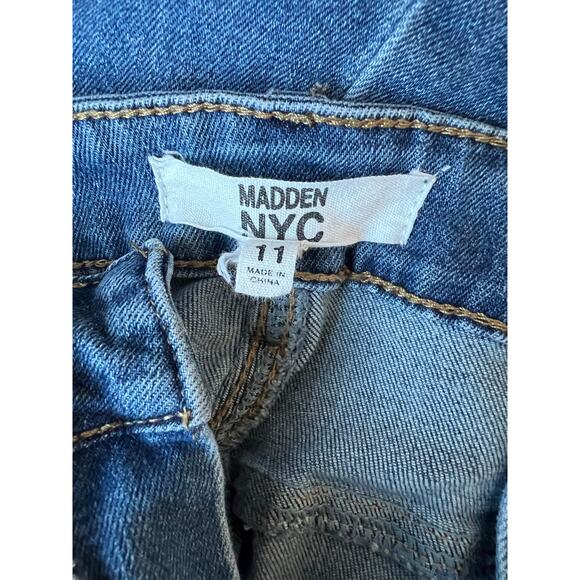 Madden NYC Junior's Patchwork ULTRA High Rise Flare Boot Cut Blue Jeans Sz 11 - Picture 8 of 10